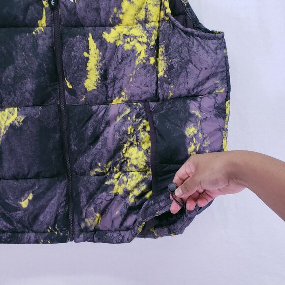 Adidas Adventure Purple Yellow Splatter Print Quilted Puffer Jacket Vest Hooded - Picture 7 of 15